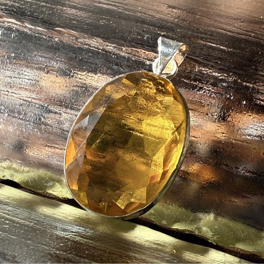 Yellow Glass 925 Silver Pendant